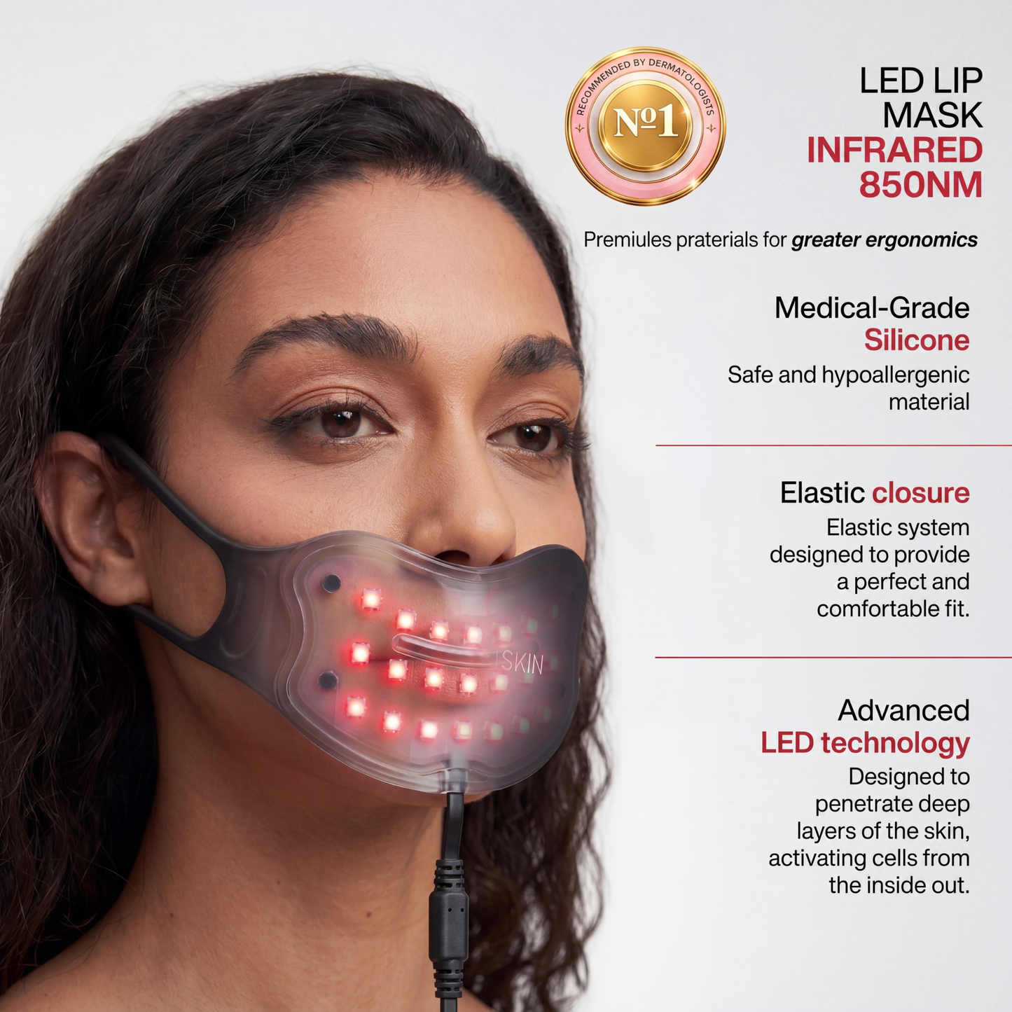 850nm Infrared LED Lip Mask – Medical Grade Silicone